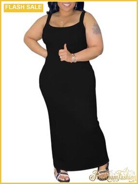 Plus Size Bodycon Maxi Dress Sleeveless Slit Hem Stretch Casual